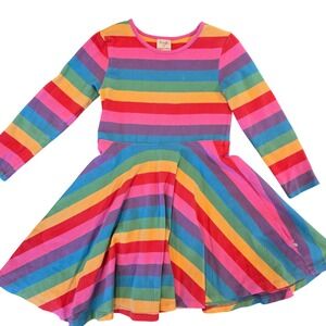 Frugi Kids Organic Cotton Rainbow Stripe Skater Dress Long Sleeve 5-6 Years